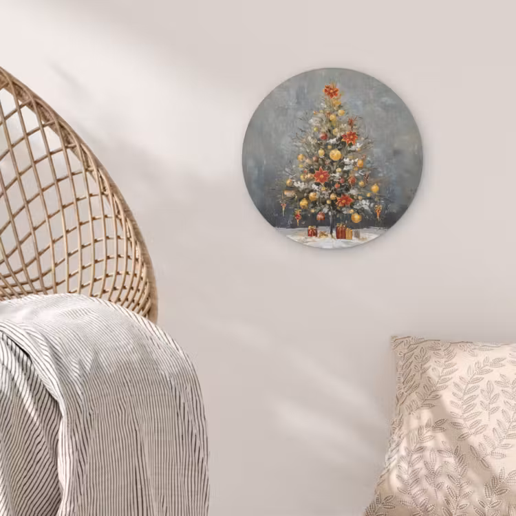 Kerstboom - Cadeaus - Rood - Goud Akoestische PET Vilt - Rond klein -sfeer4