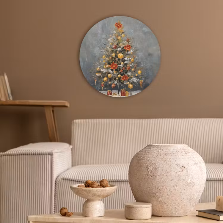 Kerstboom - Cadeaus - Rood - Goud Akoestische PET Vilt - Rond klein -sfeer1