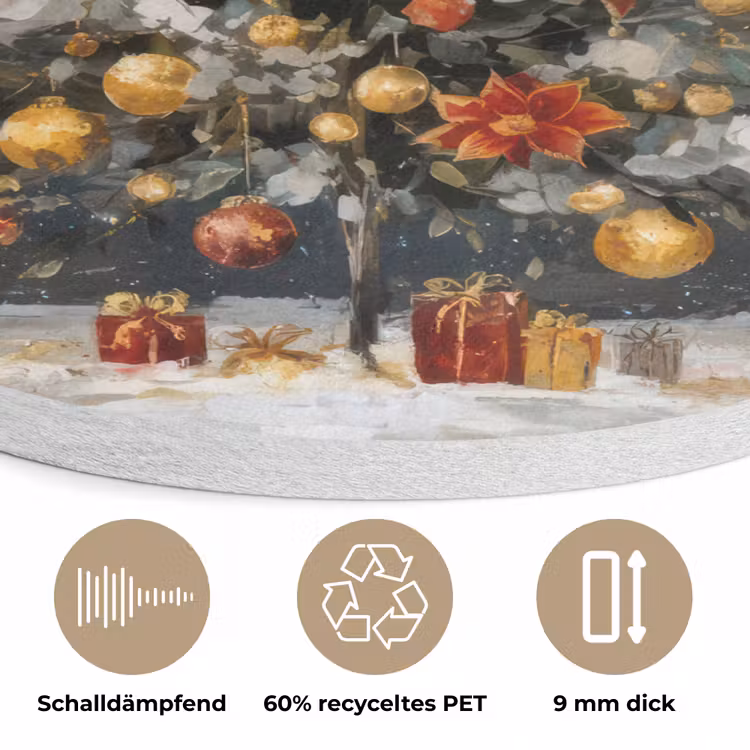 Kerstboom - Cadeaus - Rood - Goud Akoestische PET Vilt - Rond klein -closeup_DE
