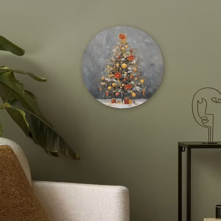 Kerstboom - Cadeaus - Rood - Goud Akoestische PET Vilt - Rond klein -sfeer2