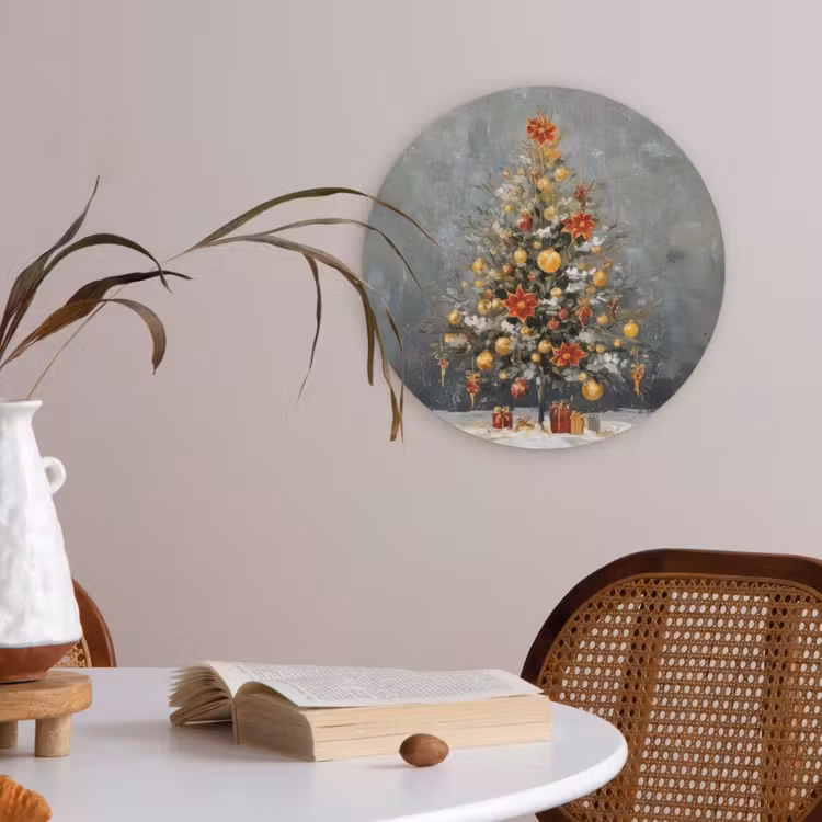Kerstboom - Cadeaus - Rood - Goud Akoestische PET Vilt - Rond klein -sfeer3