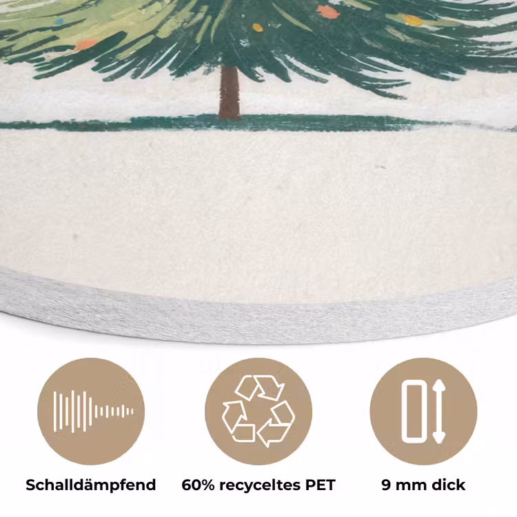 Kerstboom - Illustratie - Ster - Sneeuw Akoestische PET Vilt - Rond klein -closeup_DE