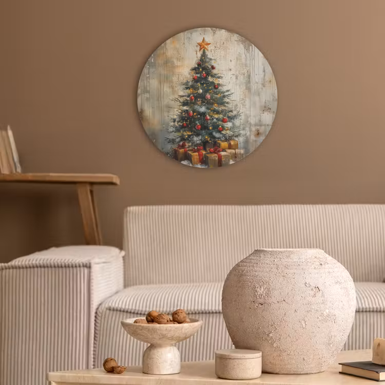 Kerstboom - Vintage - Kerst - Cadeau Akoestische PET Vilt - Rond klein -sfeer1