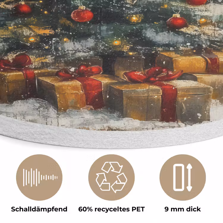 Kerstboom - Vintage - Kerst - Cadeau Akoestische PET Vilt - Rond klein -closeup_DE