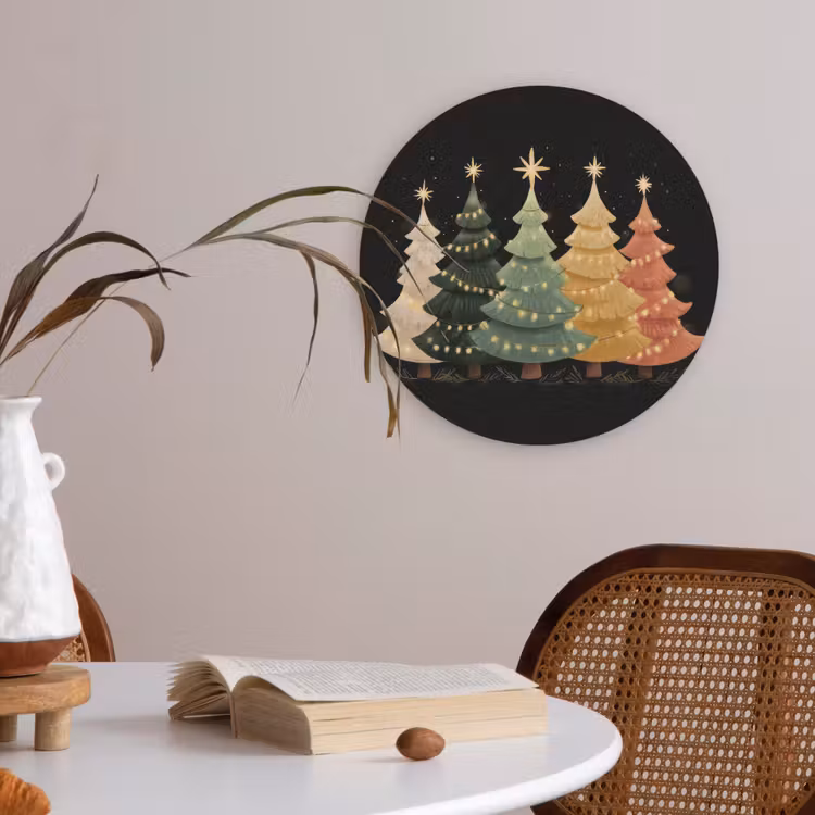 Kerstbomen - Kleurrijk - Lichtjes - Ster Akoestische PET Vilt - Rond klein -sfeer3