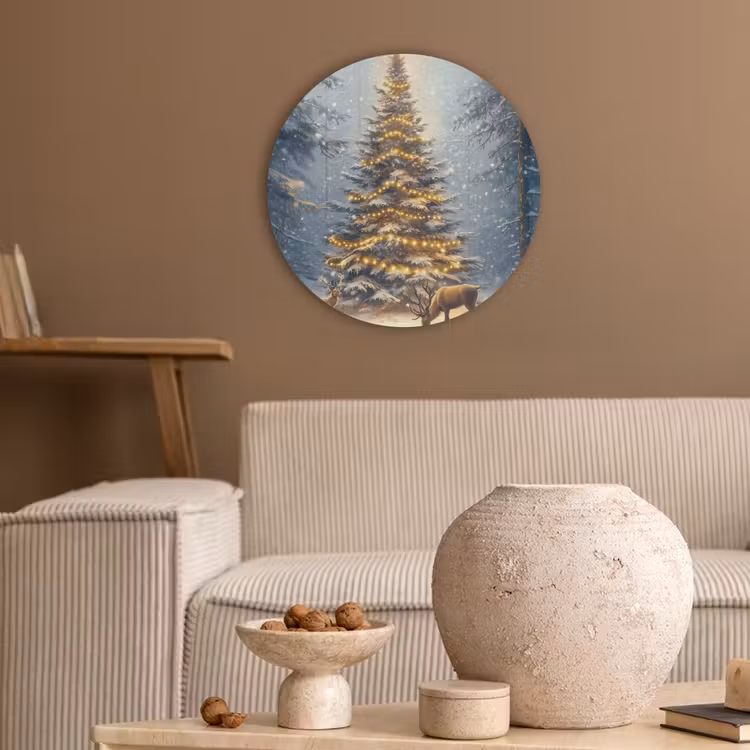 Kerstlicht - Woud - Hert - Donker Akoestische PET Vilt - Rond klein -sfeer1