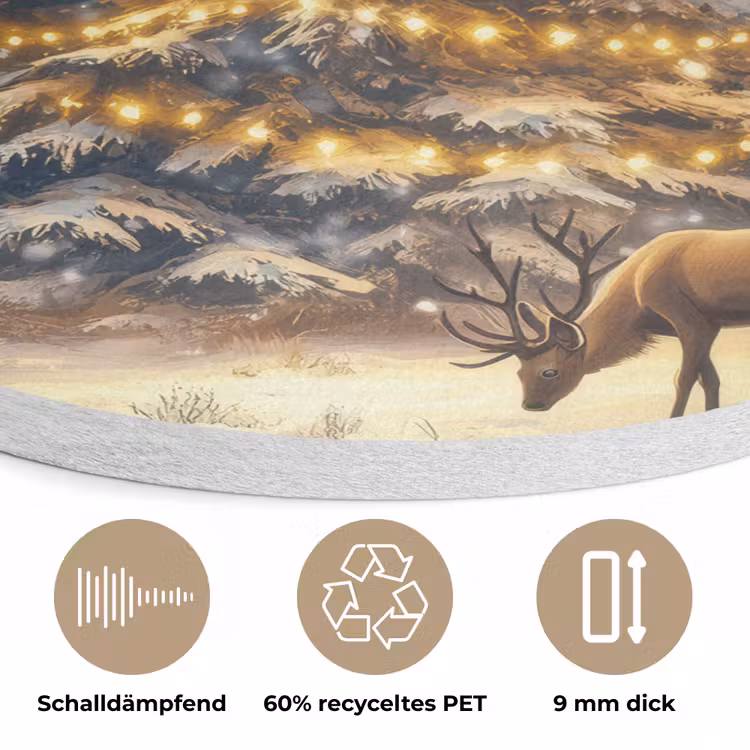 Kerstlicht - Woud - Hert - Donker Akoestische PET Vilt - Rond klein -closeup_DE
