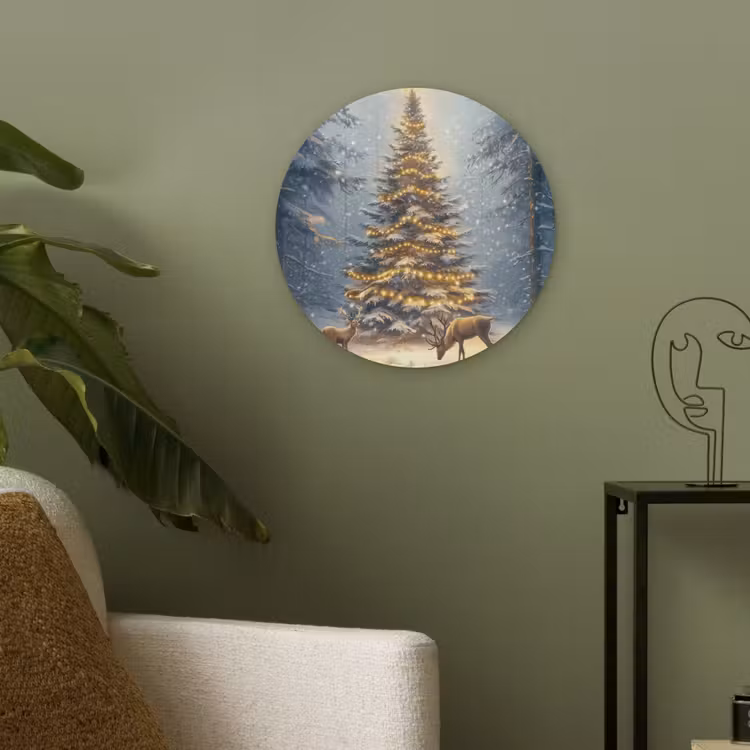 Kerstlicht - Woud - Hert - Donker Akoestische PET Vilt - Rond klein -sfeer2