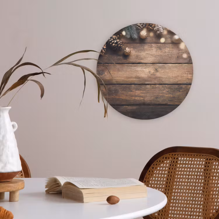 Kerstdecoratie - Houten - Dennenappel - Bruin Akoestische PET Vilt - Rond klein -sfeer3
