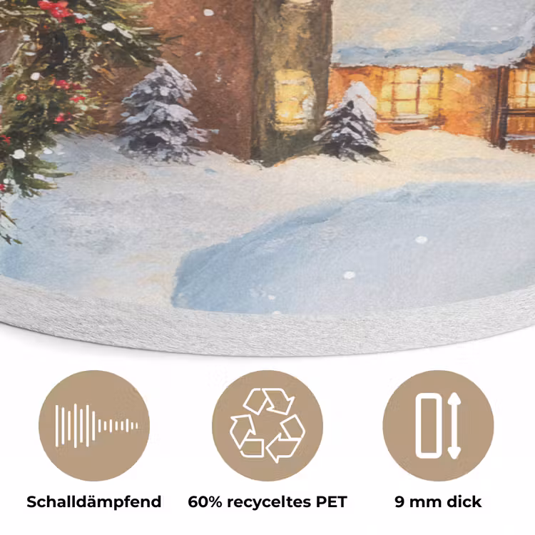 Kerstdorp - Huizen - Sneeuw - Kerst Akoestische PET Vilt - Rond klein -closeup_DE