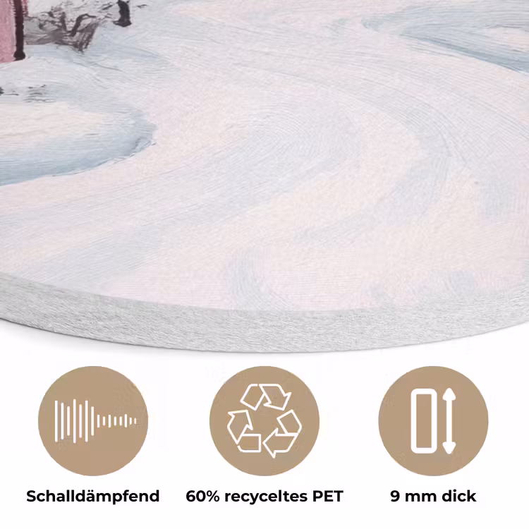 Kerstdorp - Roze - Winter - Sneeuw - Huizen Akoestische PET Vilt - Rond klein -closeup_DE