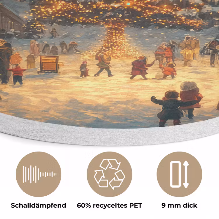 Kerstfeest - Dorp - Donker Akoestische PET Vilt - Rond klein -closeup_DE
