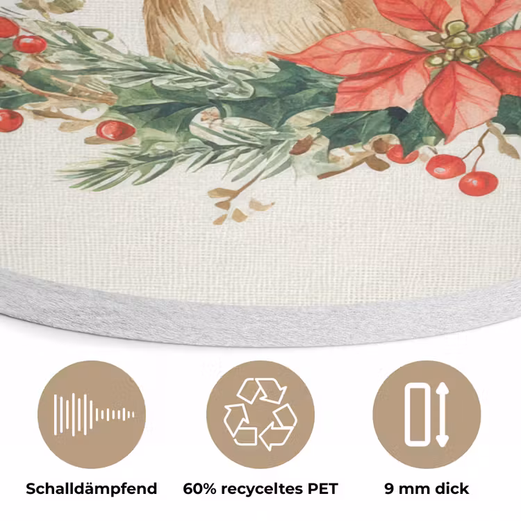 Kerstkrans - Hert - Hulst - Rood Akoestische PET Vilt - Rond klein -closeup_DE