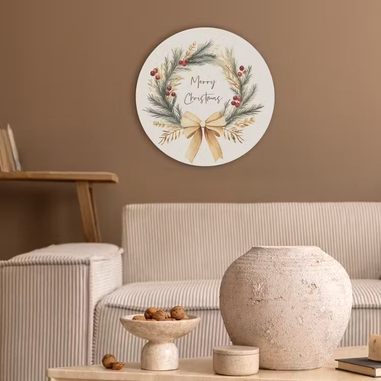 Kerstkrans - Kerst - Goud - Beige Akoestische PET Vilt - Rond klein -sfeer1