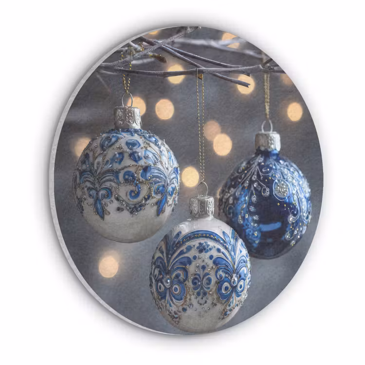 Kerstbal - Versierd - Blauw Akoestische PET Vilt - Rond klein -3d