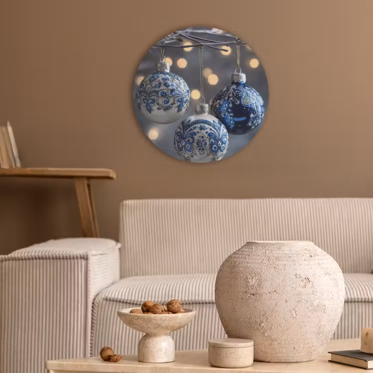 Kerstbal - Versierd - Blauw Akoestische PET Vilt - Rond klein -sfeer1