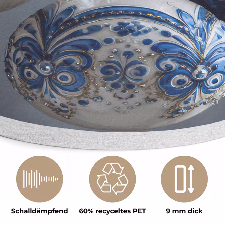 Kerstbal - Versierd - Blauw Akoestische PET Vilt - Rond klein -closeup_DE