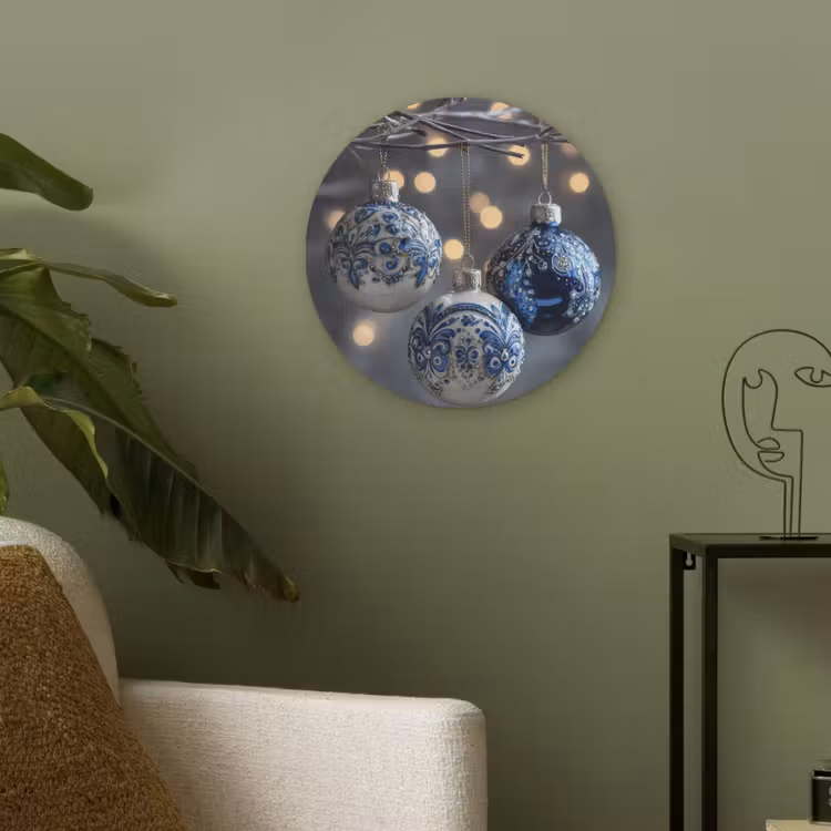 Kerstbal - Versierd - Blauw Akoestische PET Vilt - Rond klein -sfeer2