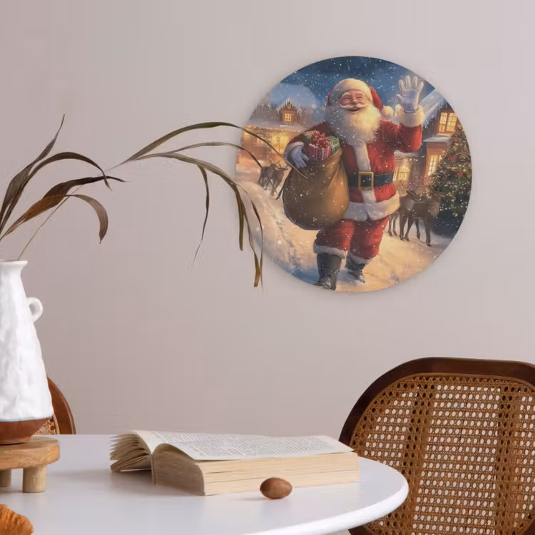 Kerstman - Dorp - Hert - Donker Akoestische PET Vilt - Rond klein -sfeer3