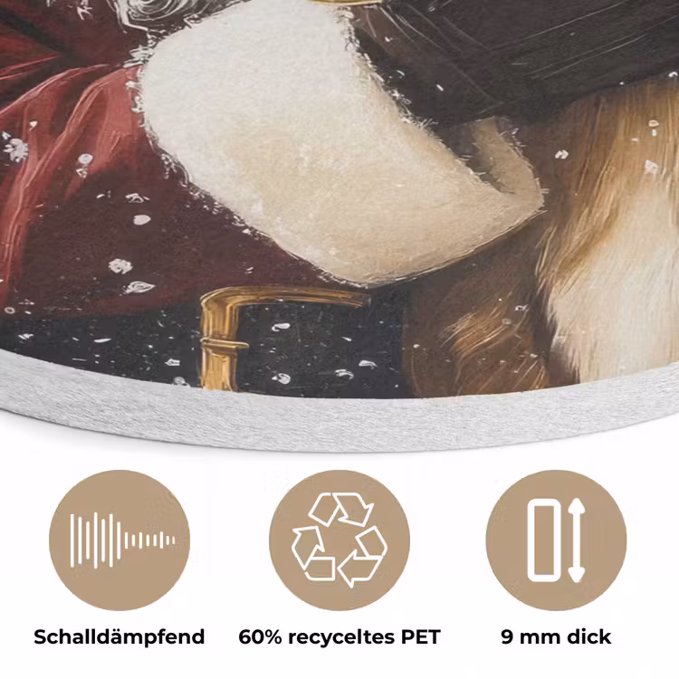 Kerstman - Rendier - Sneeuw - Kleurrijk Akoestische PET Vilt - Rond klein -closeup_DE
