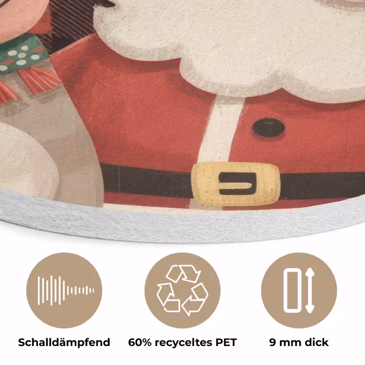 Kerstman - Rendier - Tekst - Rood - Zwart Akoestische PET Vilt - Rond klein -closeup_DE