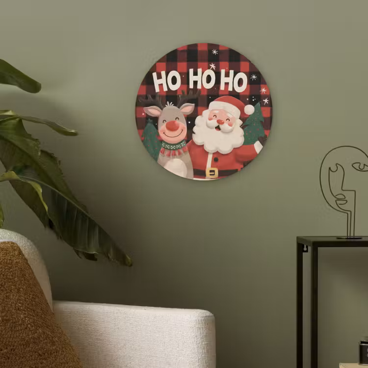 Kerstman - Rendier - Tekst - Rood - Zwart Akoestische PET Vilt - Rond klein -sfeer2
