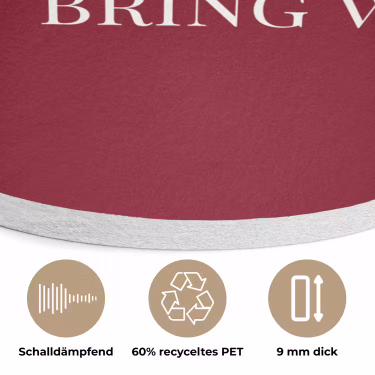 Santa - Wine - Rood - Kerst - Kerstman Akoestische PET Vilt - Rond klein -closeup_DE