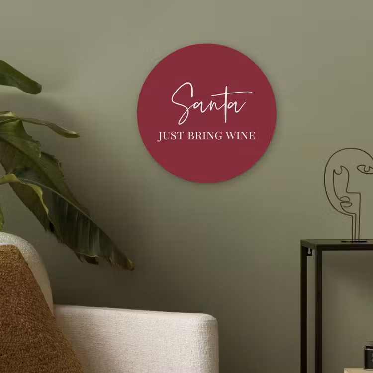 Santa - Wine - Rood - Kerst - Kerstman Akoestische PET Vilt - Rond klein -sfeer2
