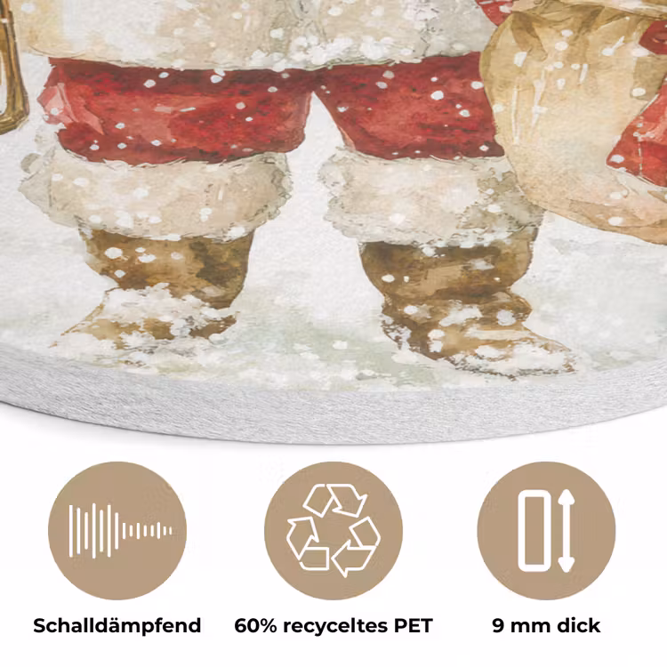 Kerstman- Winter - Sneeuw - Wit - Rood Akoestische PET Vilt - Rond klein -closeup_DE