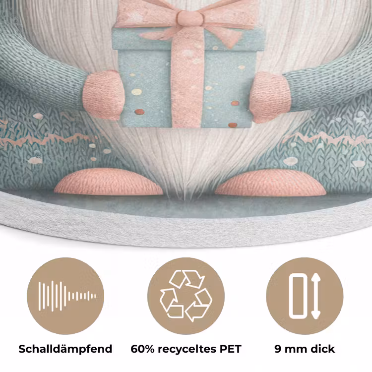 Kerstgnome - Cadeau - Groen Akoestische PET Vilt - Rond klein -closeup_DE