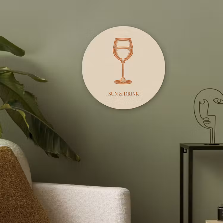 Wijn - Zomer - Quote - Oranje Akoestische PET Vilt - Rond klein -sfeer2