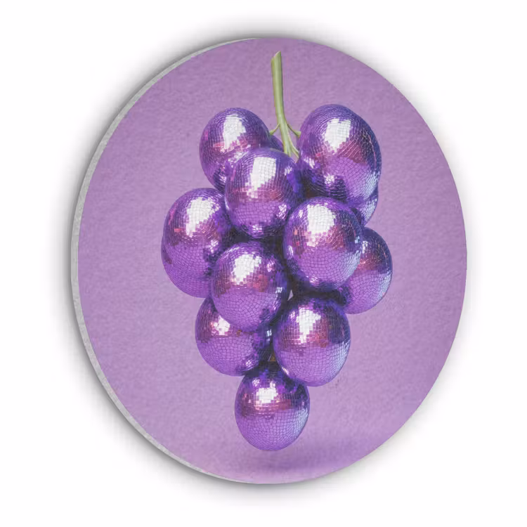 Druif - Disco - Glitter - Paars Akoestische PET Vilt - Rond klein -3d