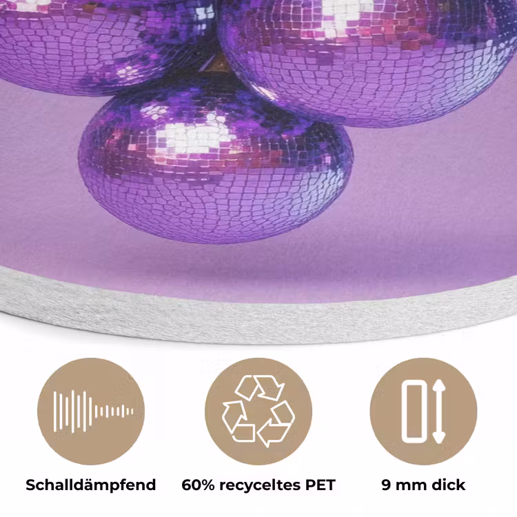 Druif - Disco - Glitter - Paars Akoestische PET Vilt - Rond klein -closeup_DE