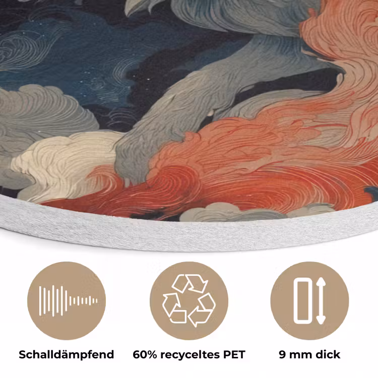 Witte vos - wolken - maan Akoestische PET Vilt - Rond klein -closeup_DE