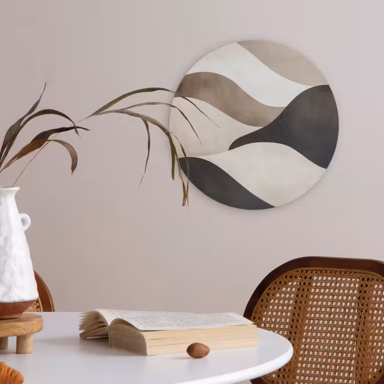 Golven - Abstract - Beige Akoestische PET Vilt - Rond klein -sfeer3