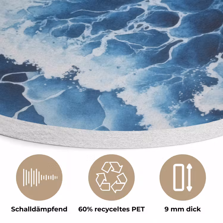 Golven - Blauw - Schuim Akoestische PET Vilt - Rond klein -closeup_DE