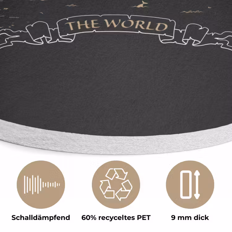 Wereldkaart - Beige - Zwart Akoestische PET Vilt - Rond klein -closeup_DE