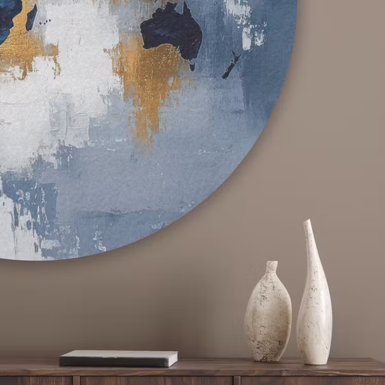 Wereldkaart - Blauw - Abstract Akoestische PET Vilt - Rond klein -sfeer5_closeup