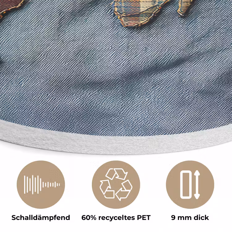 Wereldkaart - Denim - Textiel Akoestische PET Vilt - Rond klein -closeup_DE