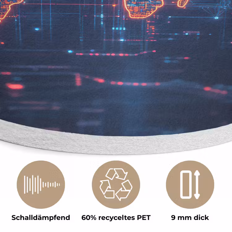 Wereldkaart - Futuristisch - Oranje Akoestische PET Vilt - Rond klein -closeup_DE