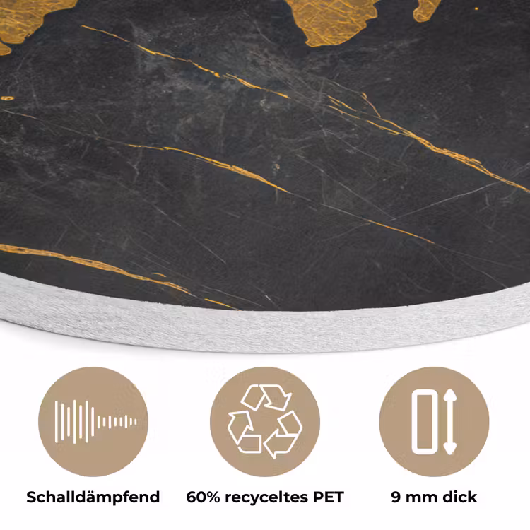 Wereldkaart - Goud - Marmer Akoestische PET Vilt - Rond klein -closeup_DE