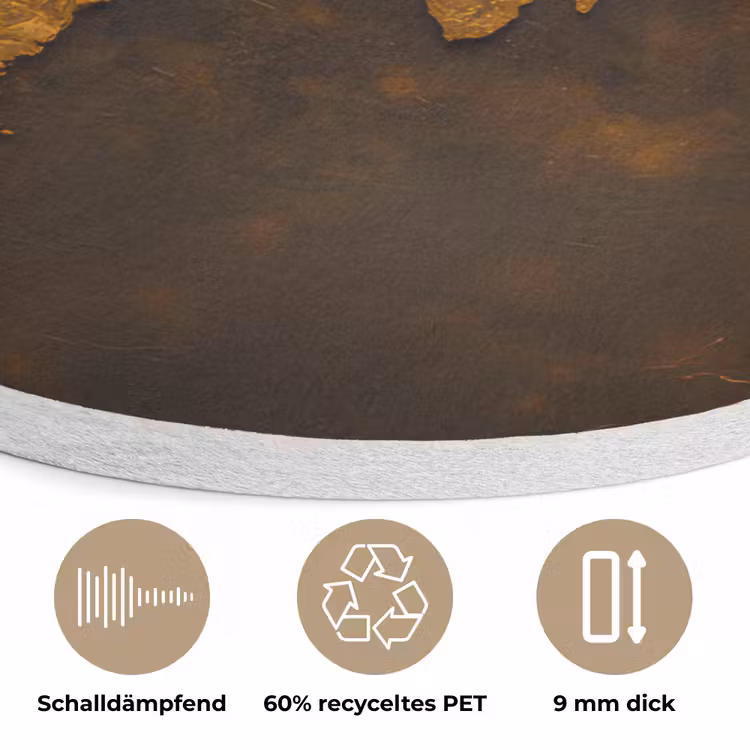 Wereldkaart - Goud - Roest Akoestische PET Vilt - Rond klein -closeup_DE