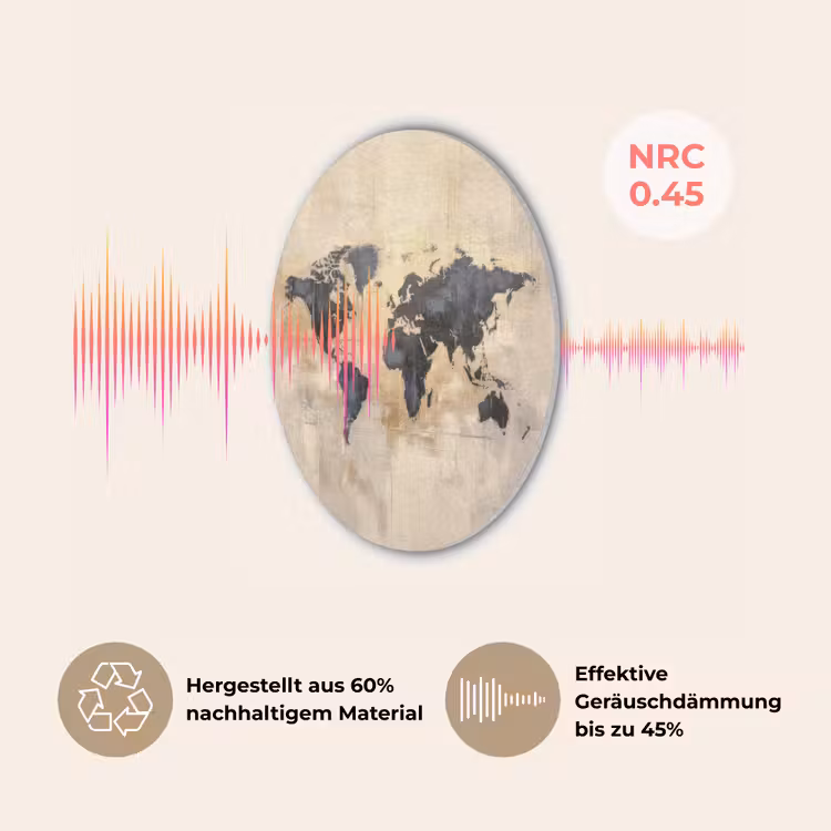Wereldkaart - Goud - Zwart - Abstract Akoestische PET Vilt - Rond klein -USP_DE