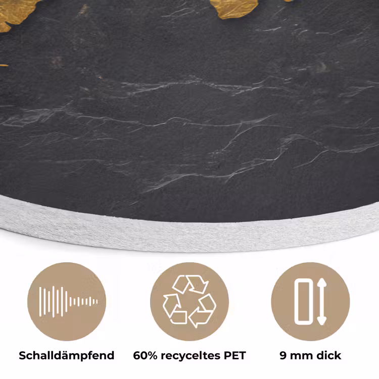 Wereldkaart - Goud - Steen Akoestische PET Vilt - Rond klein -closeup_DE