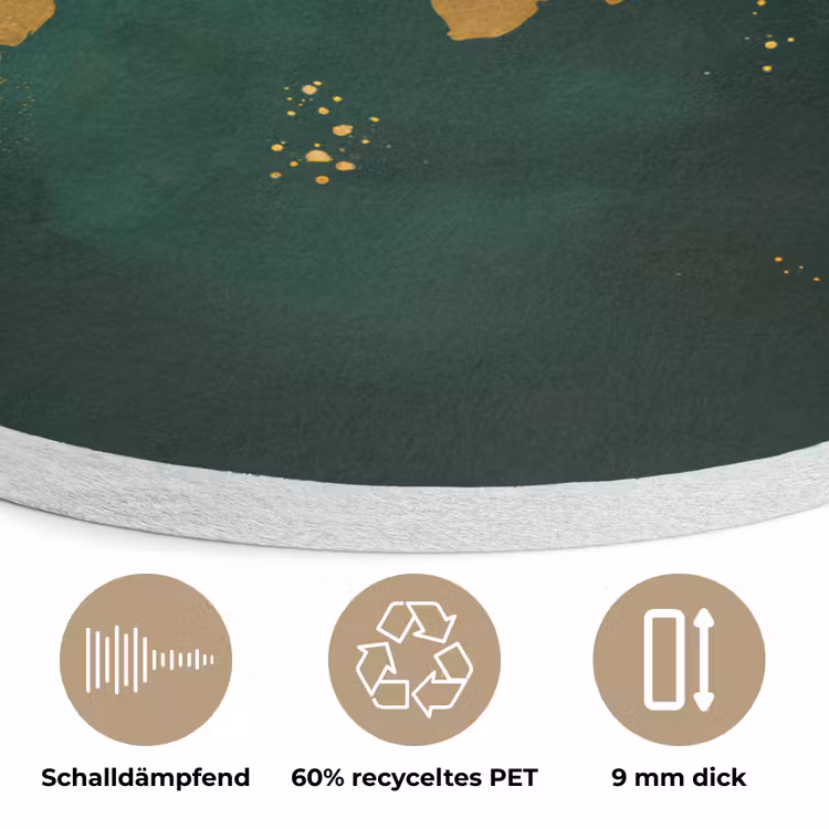 Wereldkaart - Groen - Goud Akoestische PET Vilt - Rond klein -closeup_DE
