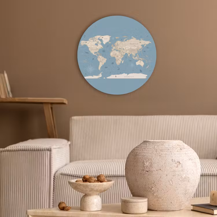 Wereldkaart - Oceaan - Realistisch - Blauw Akoestische PET Vilt - Rond klein -sfeer1