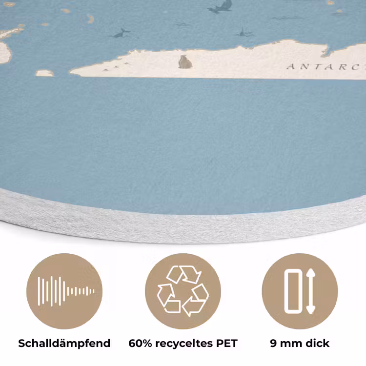Wereldkaart - Oceaan - Realistisch - Blauw Akoestische PET Vilt - Rond klein -closeup_DE