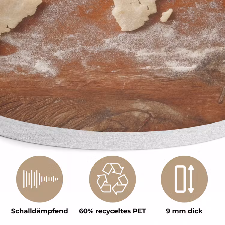 Wereldkaart - Koekjesdeeg - Warme baksfeer Akoestische PET Vilt - Rond klein -closeup_DE