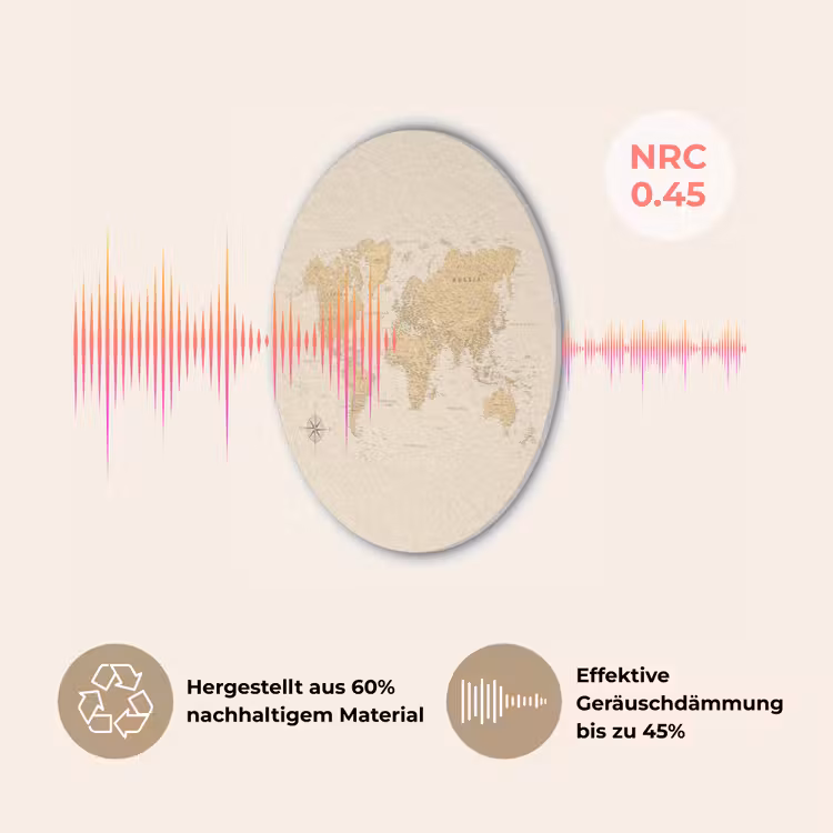 Wereldkaart - Realistisch - Beige Akoestische PET Vilt - Rond klein -USP_DE