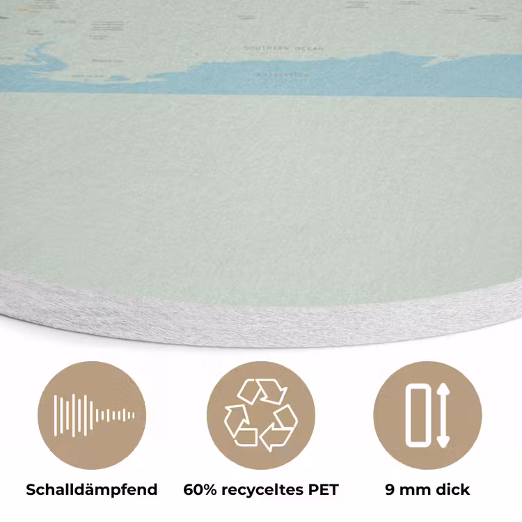 Wereldkaart - Realistisch - Kaart Akoestische PET Vilt - Rond klein -closeup_DE